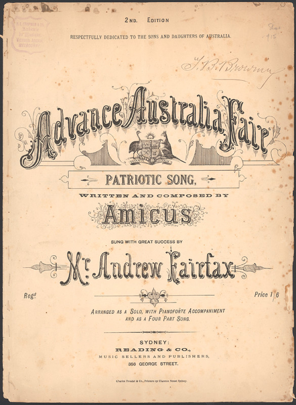 An old front cover on sheet music.