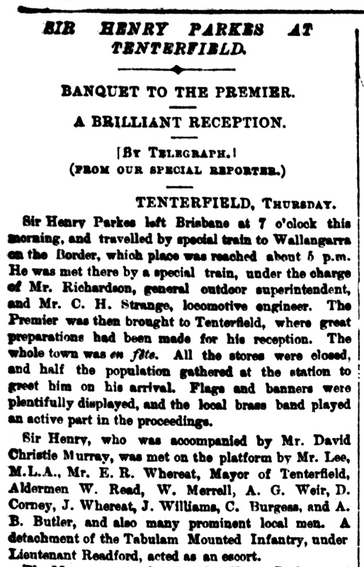 'Sir Henry Parkes at Tenterfield', The Sydney Morning Herald, 25 October 1889.