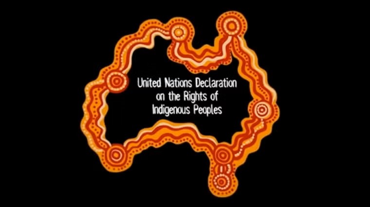 A map of Australia with the words United Nations Declaration on the Rights of Indigenous Peoples.