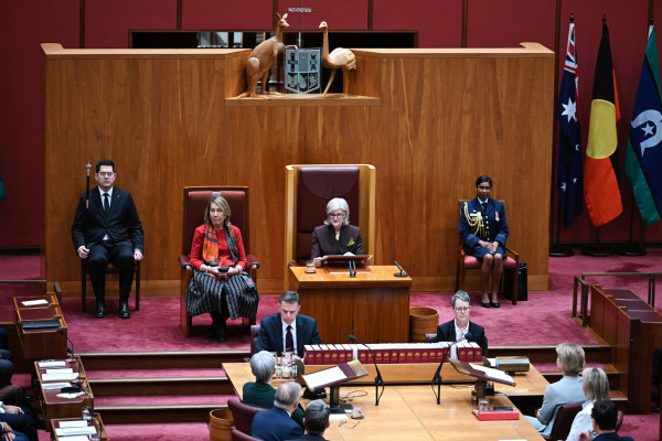 The Governor-General sits in the Senate for the opening of Parliament.